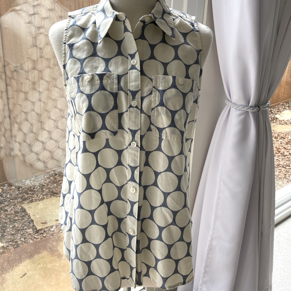 Chaps Retro/Vintage Sleeveless Polka Dot Button-Up Blouse Shirt Top Size S